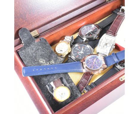 A large collection of vintage and later watches. The mixed lot to include a wooden box with approximately seven watches. Make