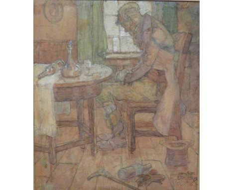 Stephen Baghot de la Bere (1877-1927) - man drinking wine at table, watercolour, pencil and whitening, signed lower right and