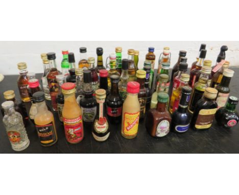 Assorted liqueur, spirits, wine and cider miniatures - Aalbiorg Akvavit (42%), Anisado Refinado, Baileys (17%), Bols Advocaat