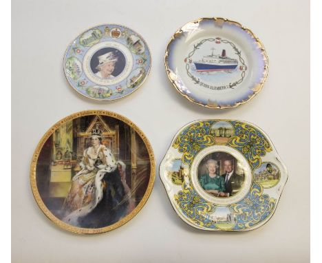Four commemorative plates including Queen Elizabeth II and by Royal Worcester, Aynsley, Coalport and Peter Jones