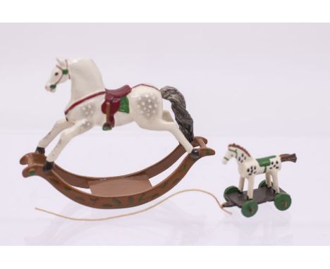 Hantel painted Pewter miniatures 1982 first issue Scotland;&nbsp;VM07 pull along horse VM01 Rocking horse (2)