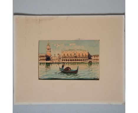 Original watercolor on paper that represents the Doge's Palace and Piazza from the San Marco Basin in Venice, Italy. Housed u
