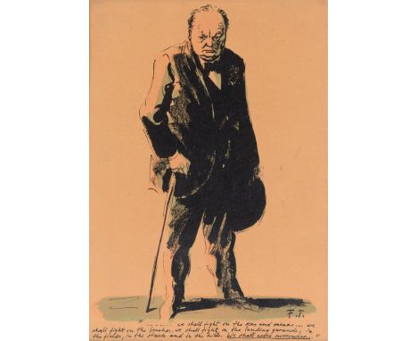 [WINSTON CHURCHILL]. FELIKS TOPOLSKI (POLISH, 1907-89) '...We shall never surrender...',  colour print, 39cm x 28cm.   