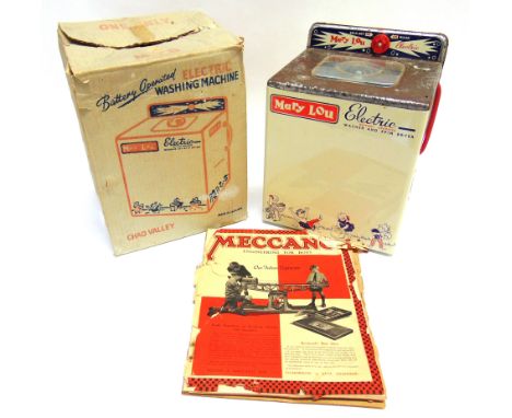 A CHAD VALLEY BATTEREY OPERATED ELECTRIC 'MARY LOU' WASHING MACHINE of printed tinplate and plastic, generally good condition