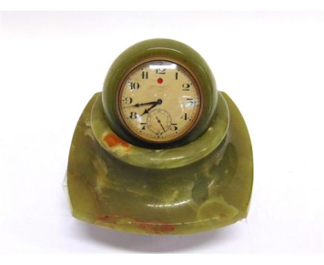 AN UNUSUAL 1930S 'BOULE' 8-DAY DESK CLOCK,  by the Zenith Watch Co Switzerland, the shaped square section onyx base with semi