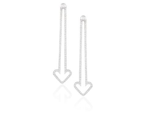 A PAIR OF DIAMOND 'FRECCIA' EARRINGS, BY ENIGMAEach designed as an openwork arrow, pavé-set throughout with round brilliant-c