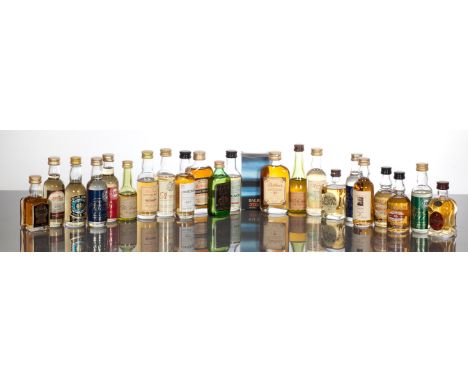 23 ASSORTED SINGLE MALT WHISKY MINIATURES
Benriach 10y/o (43%vol, lsf); Isle of Arran 1 year old spirit 1996; Cardhu 12y/o (4