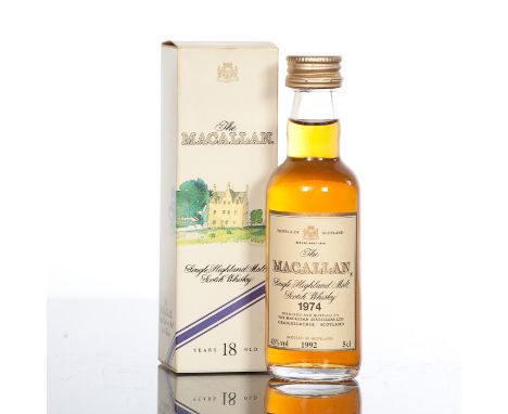 THE MACALLAN 1974 MINIATURE 
Single Highland malt scotch whisky. Bottled in 1992, aged 18 years. 43%vol. 5cl. Fill in neck. I