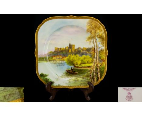 Royal Worcester - Signed and Hand Painted Cabinet Plate Made For Waring and Gillows, Oxford St London. ' Windsor ' Castle ' S