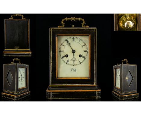 Carcel Jeune 1750 - 1799, Late 18th Century Superb Quality Carriage Clock. c.1780's. The Movement Housed a Black Lacquered Eb