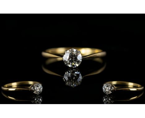 Antique Period 18ct Gold Single Stone Diamond Ring, Marked 18ct, Old Cut Diamond, The Diamond Contains Issues - Chip to 11 O'