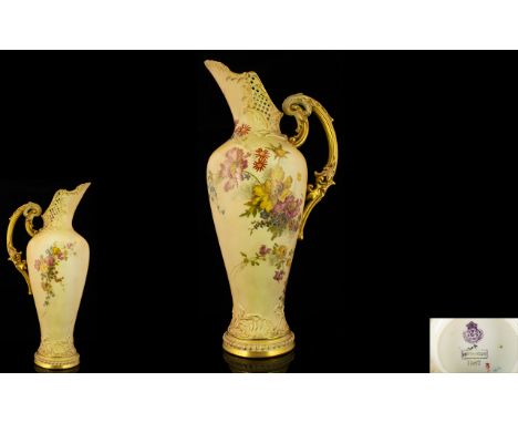 Royal Worcester Large &amp; Impressive Handpainted Jug/Ewer - Large and impressive hand painted blush ivory jug / ewer. Decor