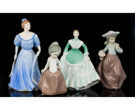 Collection of Four Porcelain Figures to include Coalport Ladies of Fashion 'Beverley' height 9", Coalport Ladies of Fashion '