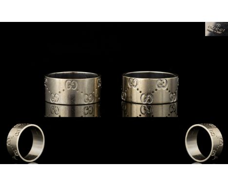 Gucci 18ct White Gold Guccissima Wedding Bands Two in total, each with Gucci logo to interior of shanks and fully hallmarked 