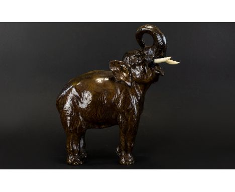 Cold Painted Copper Elephant Figure Mid 20th century cast figure with textural detail in the form of an Indian Elephant with 