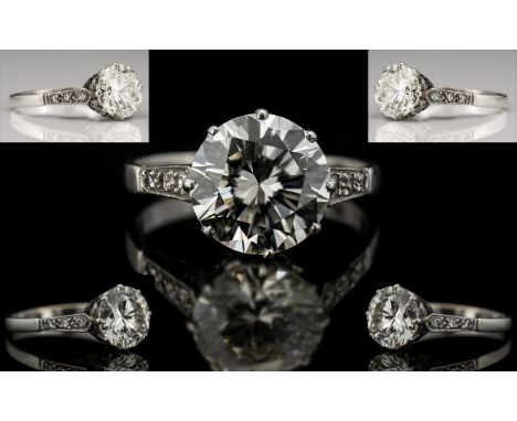 Superb Quality Platinum Set Single Stone Diamond Ring - From The 1930's. Marked Platinum. The Round Brilliant Cut Diamond of 