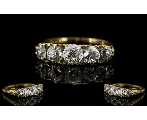 18ct Gold - 5 Stone Diamond Set Dress Ring From the 1920's. The  Round Brilliant Cut Diamonds of Excellent Colour and Clarity