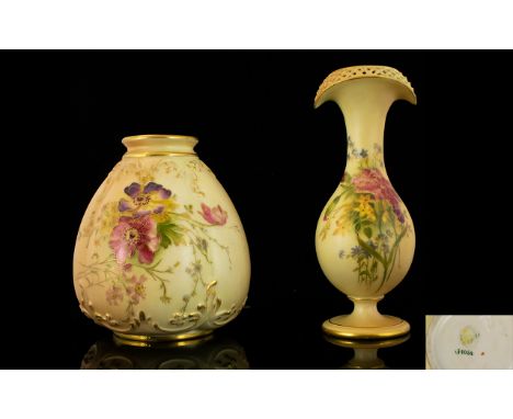 Royal Worcester Blush Ivory Handpainted Small Vases (2).  Blush Ivory, Hand Painted (2) in total and of pleasing shapes. Both