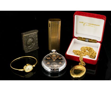 A Mixed Collection Of Costume Jewellery And Accessories To include white metal pocket watch by Ingersoll, vintage gold tone t