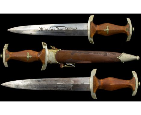 German 3rd Reich Nazi SA Dagger, by Ernst Pack &amp; Sohne, the 8¾-inch blade marked E. P. &amp; S. Solingen with engraved in