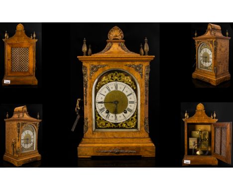 German Late 19th Century Fine Quality &amp; Attractive Burr Walnut Bracket Mantel Clock by Lenzkirch.  Featuring 8-day striki