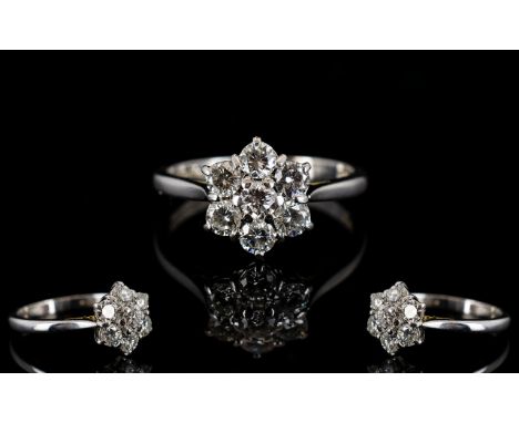 Boodles And Dunthorpe 18ct White Gold Diamond Cluster Ring Flowerhead design set with seven round brilliant cut diamonds, whi