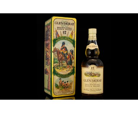 Glen Moray Single Highland Malt Scotch Whisky - 12 Years Old. c.1980's. Presented In This Light Infantry Tin Box. Seal Intact