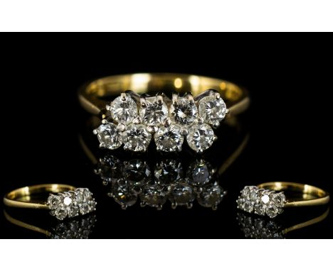 18ct Gold - Attractive Diamond Set Dress Ring of Pleasing Form, The Two Rows of Round Brilliant Cut Diamonds of Excellent Col