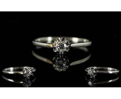 18ct White Gold Single Stone Diamond Set Dress Ring, Flower head Setting. The Single Stone Faceted Diamond of Excellent Colou