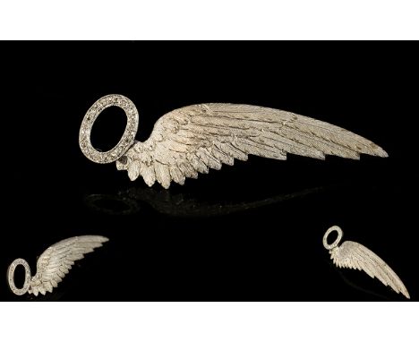 World War I - Period Very Scarce High Ct Gold Royal Air Force Brevet Observers Half Wing Sweetheart Brooch, Set with Diamonds