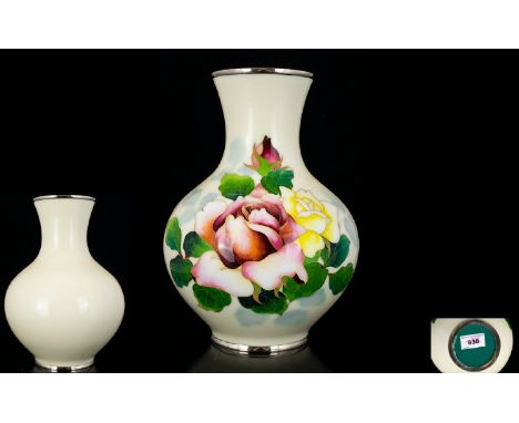 Early - Mid 20th Century Japanese Cloisonne And Silver Vase Bulbous form vase with slightly flared foot and rim, silver wire 
