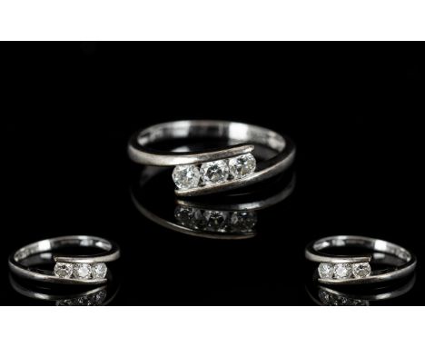 9ct Gold Diamond Three Stone Ring Set with round modern brilliant cut diamonds, fully hallmarked, ring size J