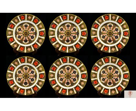 Royal Crown Derby Old Imari Single 22ct Gold Band - Superb Set of Six Cabinet Plates. Pattern No 1128 &amp; Date 1989. All Pi