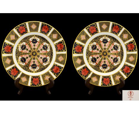 Royal Crown Derby Old Imari - Single 22ct Gold Band Superb Pair of Cabinet Plates. Pattern No 1128, Date 2004 Both Plates. Ea