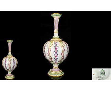 Royal Worcester Hand Painted - Persian Style Vase of Very Pleasing Form and Appearance, Wonderful Soft Colours. Date 1902 &am