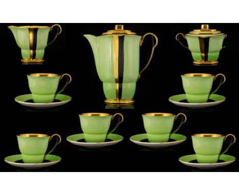 Carlton Ware Art Deco Part Coffee Service Comprising coffee pot, milk jug, sucrier - (slight damage, one handle missing) and 