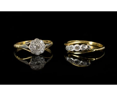 Two Antique 18ct Gold Diamond Rings The first of flowerhead form, set with 9 pave set diamonds, fully hallmarked, ring size N