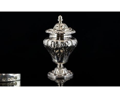 Early Victorian Period Fine Quality - Solid Silver Spice Sifter of Very Pleasing Form with Acorn Finial and Draped Acorn Leaf