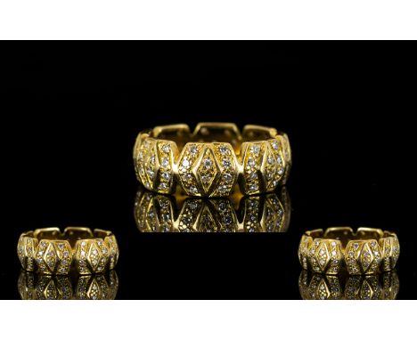 18ct Gold Fancy Full Eternity Diamond Ring Set with approx 80 round brilliant cut diamonds, fully hallmarked, ring size M, we
