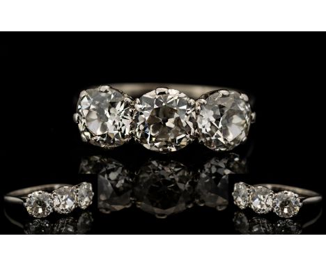 Platinum Set 3 Stone Diamond Ring - From The 1920's / 1930's of Superb Quality. The Old Round Brilliant Cut Diamonds of Excel