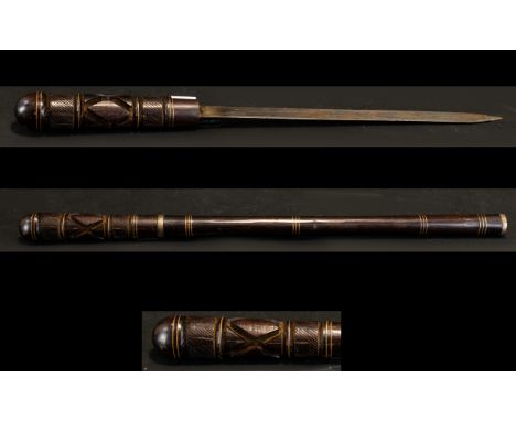 Tribal Carved Stick With Concealed Knife Length 21 Inches.