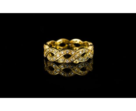 18ct Gold And Diamond Wedding Band Set with 63 milgrain set round modern brilliant cut diamonds, unmarked, ring size M weight