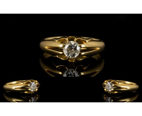 18ct Gold Single Stone Set Diamond Ring.  Gypsy setting.  The round brilliant cut diamonds of excellent colour.  Estimated di