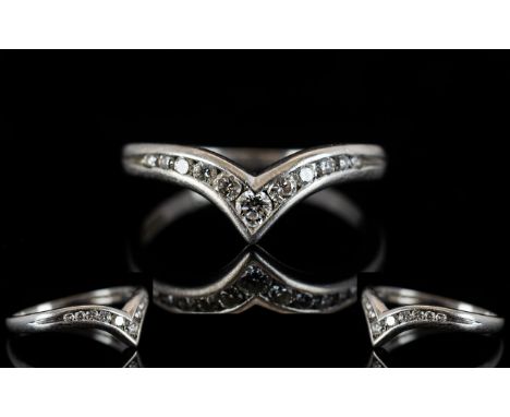 Platinum &amp; Diamond Set Wishbone Attractive Dress Ring.  The diamonds of good colour and clarity.  Fully hallmarked 18ct -