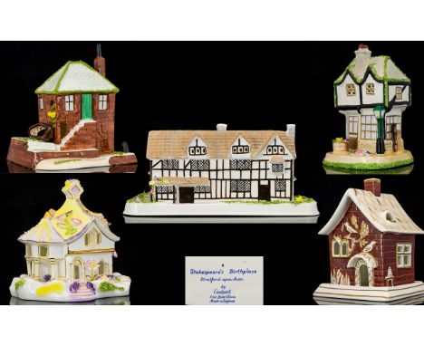 Coalport Fine Bone China Collection of Handpainted House/Cottages Five (5) in Total.  Comprising:1.  'Shakespeare's Birthplac