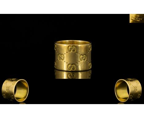 Gucci - Signed 18ct Gold Wedding Band with Gucci Logo to Exterior of Ring, and Signed Gucci to Interior of Ring. Marked 18ct 