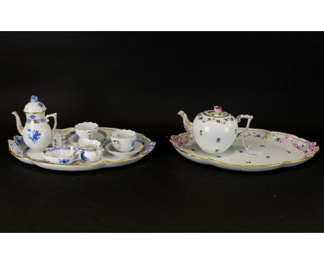 Herend Porcelain "Chinese Bouquet Blue" Demitasse Set. Includes: Pot, sugar bowl, creamer, 2 cups and saucers and matching tr