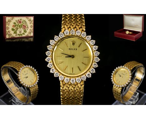 Rolex - Ladies Superb 18ct Gold Diamond Set Cocktail Watch From The 1970's Period. Features a Diamond Set Bezel by Rolex of T
