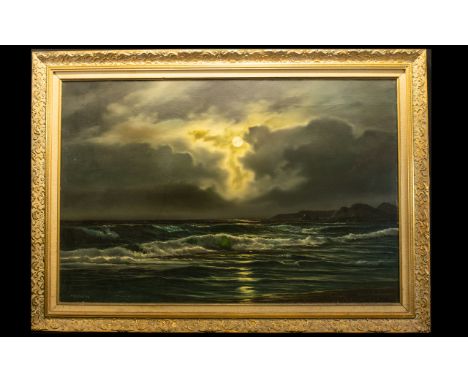 A Beardsley (20th Century) Moonlit Seascape Oil On Canvas, signed to Bottom left, housed in swept gilt frame, 24 x 36 inches.