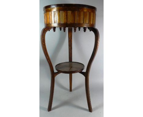 A Modern Mahogany Circular Drum Table or Stand with Stretcher Shelf, Cabriole Supports, 36cm Diameter 